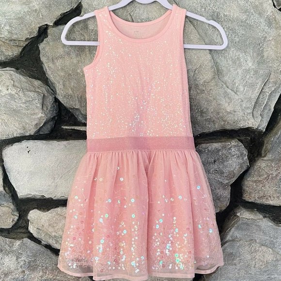 The Childrens Place Girls Pink Tulle Sequin Dress Sz 6X 7 Spring Easter Party